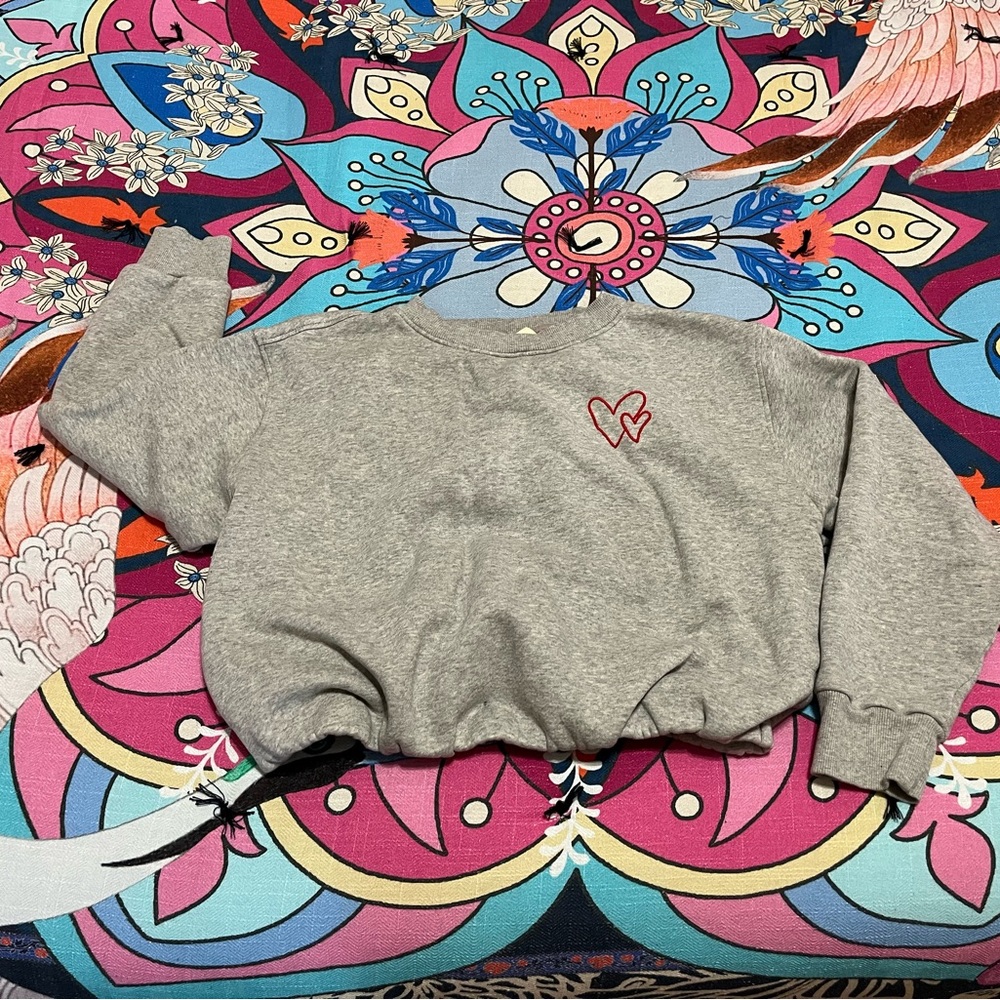 Gray Sweatshirt with Red Heart Embroidery